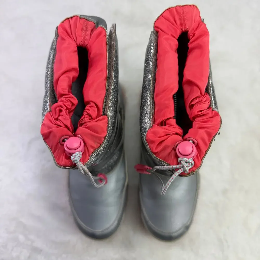 Lands’ End Girls’ Winter Snow Boots “Snow Flurry” Silver Glitter – Size 5 Youth